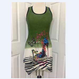 Green Sleeveless Asymmetrical Tunic Top